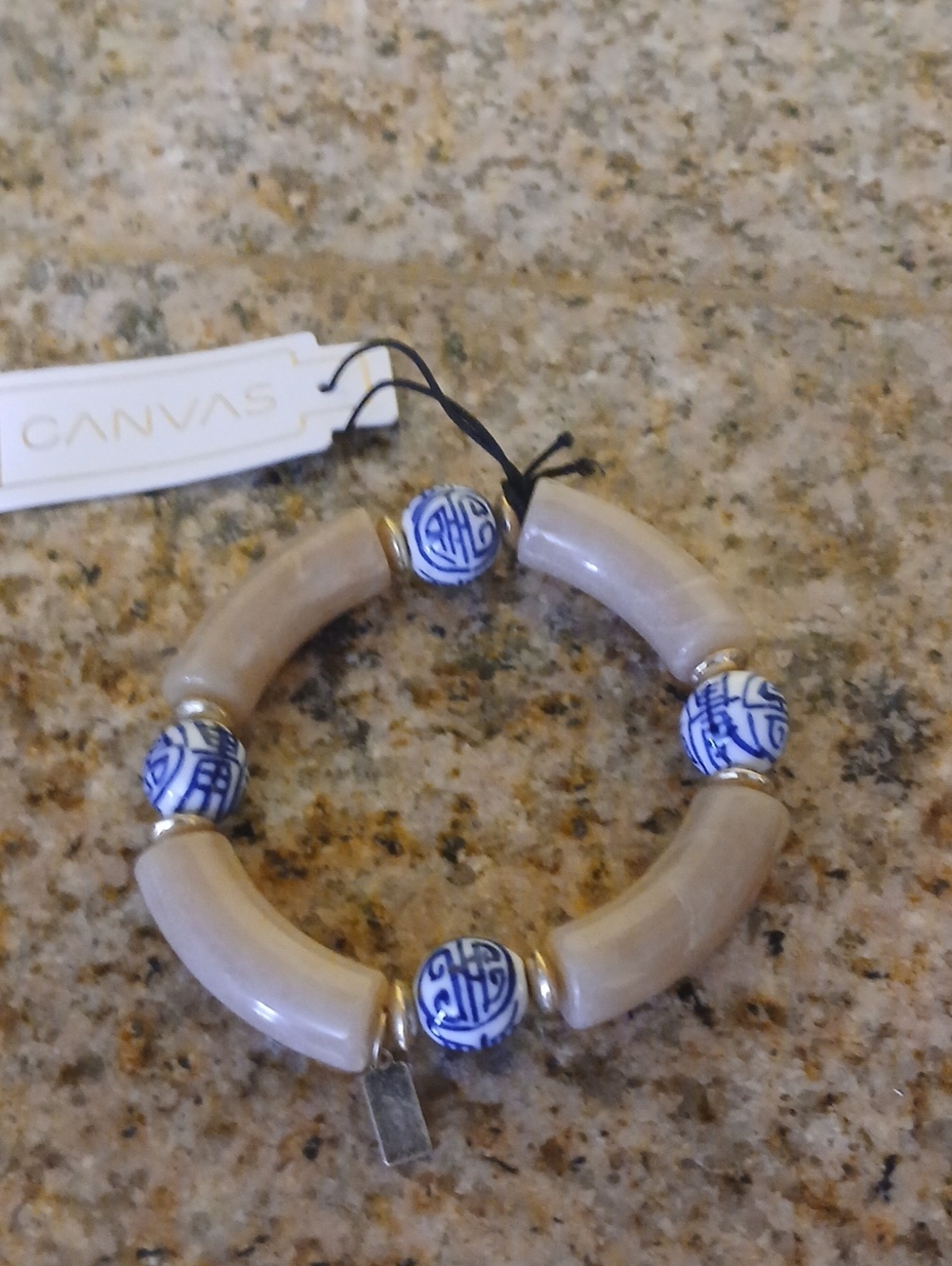 Bella Canvas Beige and Blue Beaded Bracelet